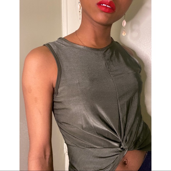 Green Silk Crop Top - Picture 1 of 3